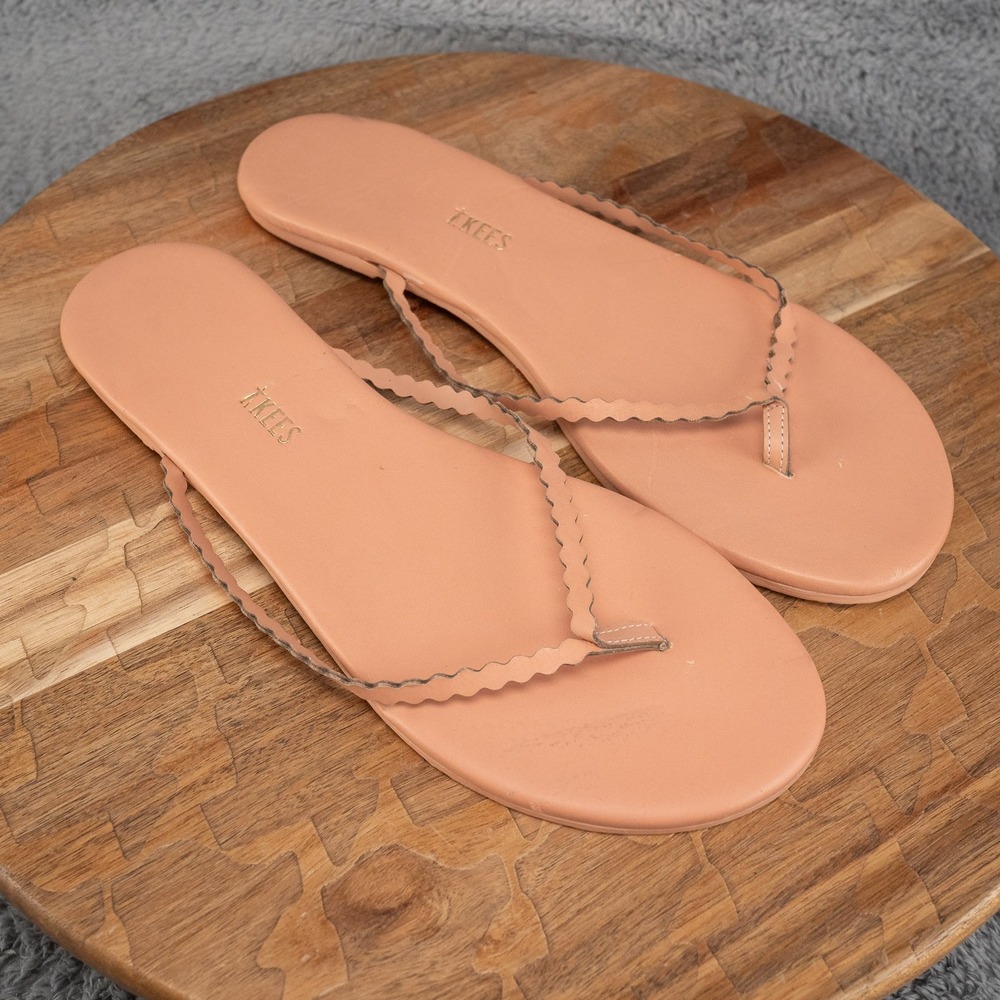 Tkees Sandals Womens 11 Scalloped Clay Leather Flip Flops Slip Ons Brazil
